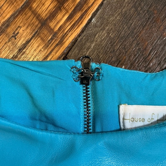 House of Harlow 1960 Faux Leather Mini Dress in Aqua Blue M Sleeveless Bodycon - Picture 5 of 10